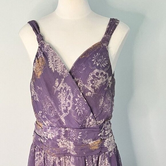 To The Max Silk Dress Purple Floral SZ Med Fairycore Wedding Guest Fall Autumn - Picture 2 of 10